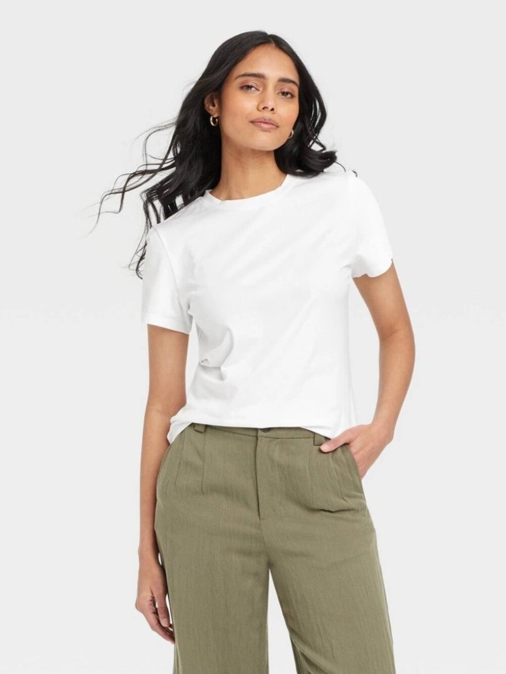 Women's Short Sleeve T-Shirt - a New Day™ White XS: Cotton Spandex Blend